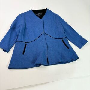 Icelandic Design Jacket Womens XL Blue Black Trim Wool Snap Closure Blazer